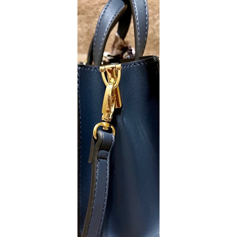 Nanette Lepore Slate Blue Small Satchel Crossbody Handbag Gold Hardware Pocket - Picture 9 of 9